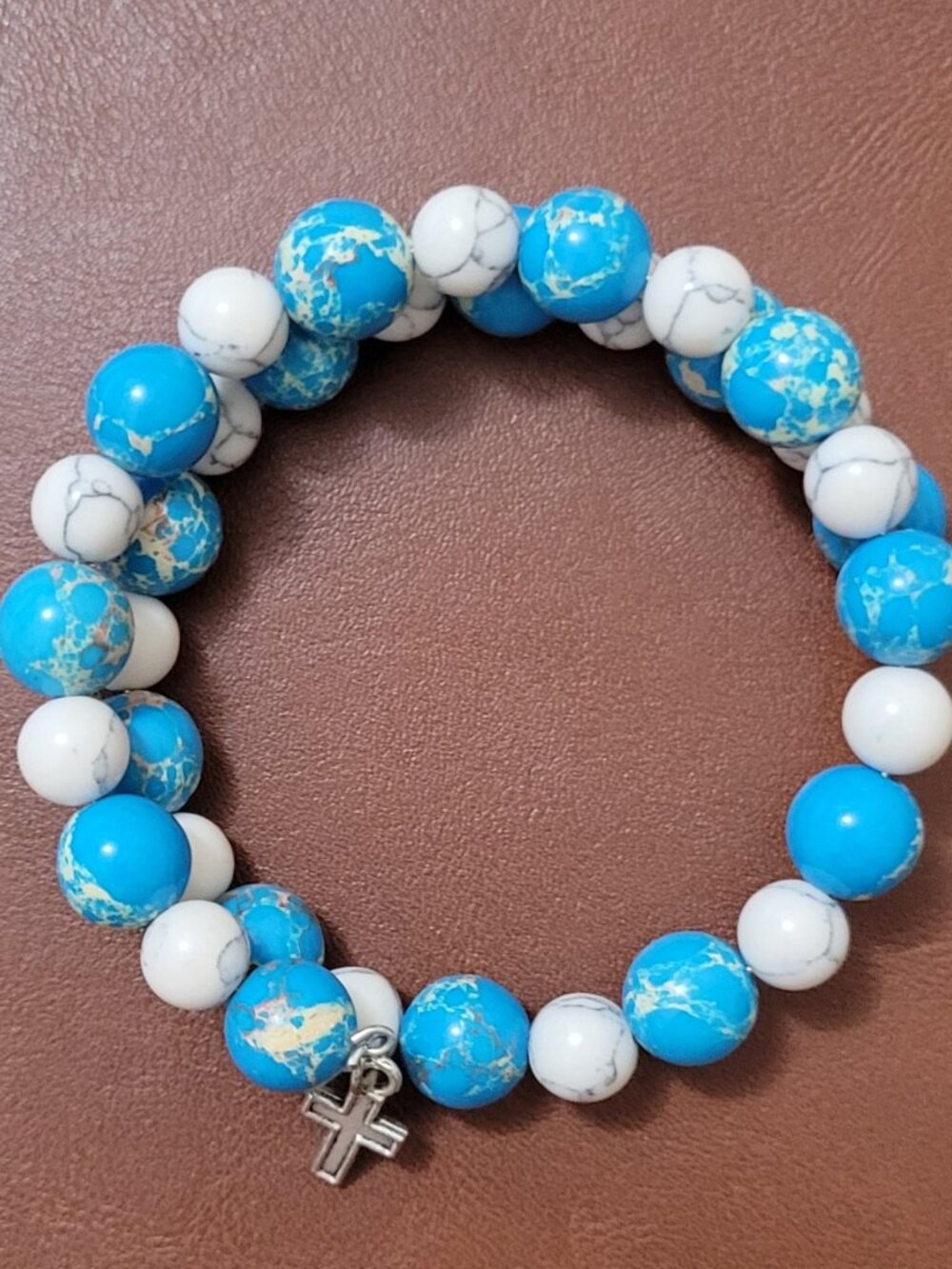 Lovely Turquoise and White Beaded Double Wrist Wrap